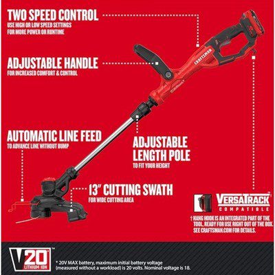 CRAFTSMAN V20 Weed Wacker Cordless, Includes 2.0 Ah Battery and Charger - Image 2